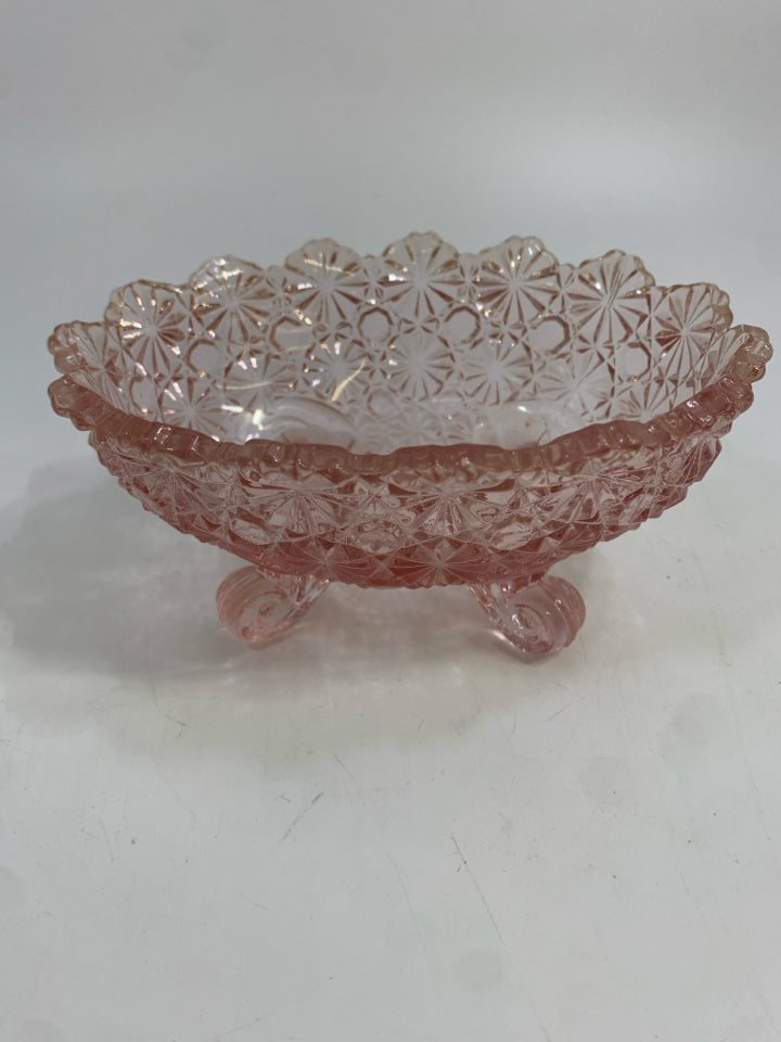 VTG PINK DEPRESSION GLASS CANDY DISH.