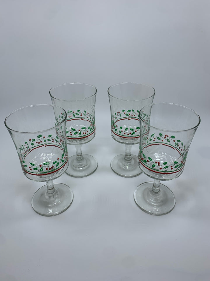 4 TALL HOLLY GOBLETS.
