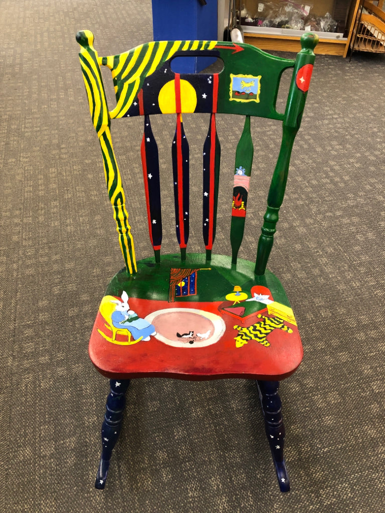 GOODNIGHT MOON STYLE PAINTED ROCKING CHAIR.