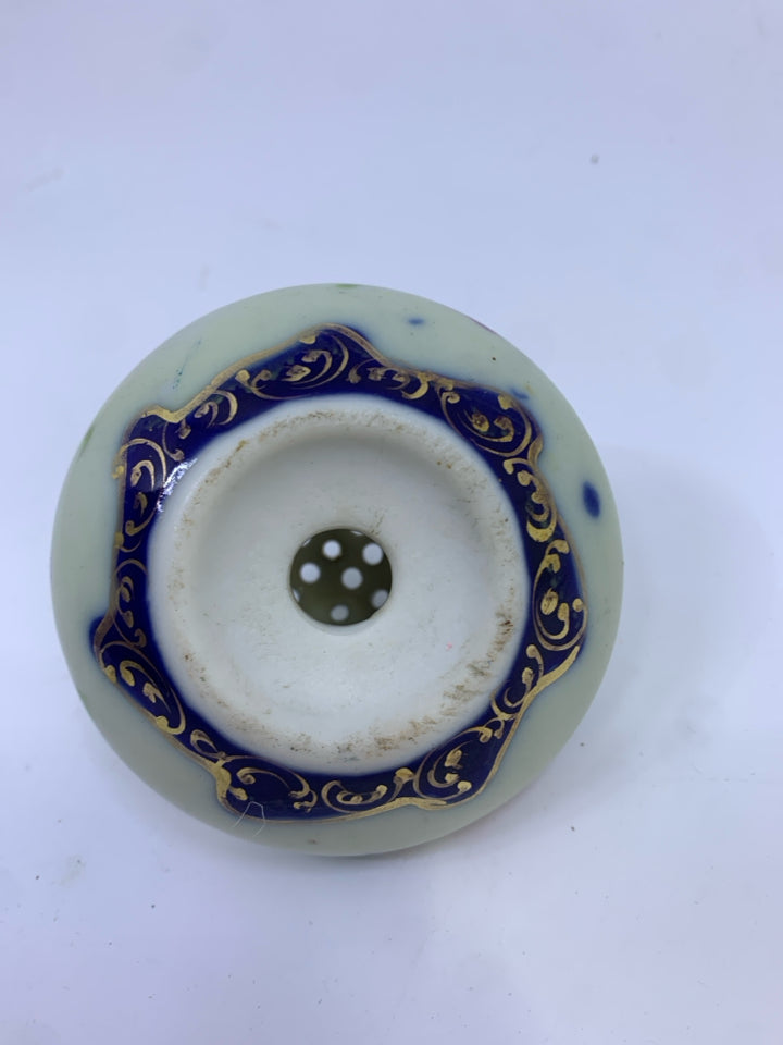 VTG PURPLE FLOWER PAINTED HAIRPIN HOLDER.