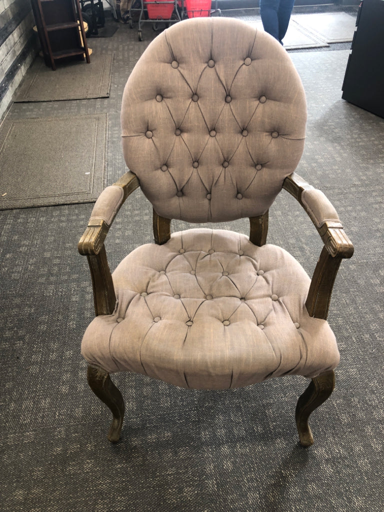GREY DISTRESSED STUDDED ACCENT CHAIR.