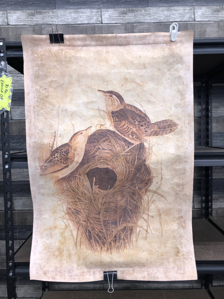 BIRDS ON BIRDHOUSE PAPER ART PRINT.