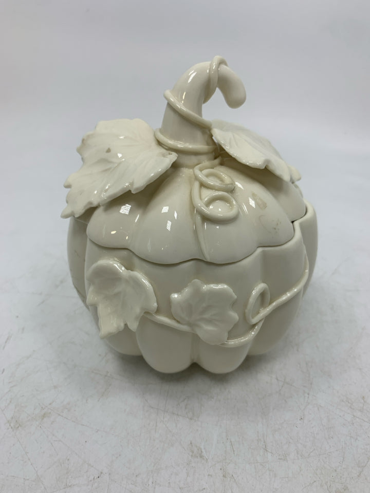 IVORY PUMPKIN COVERED CANDY DISH.