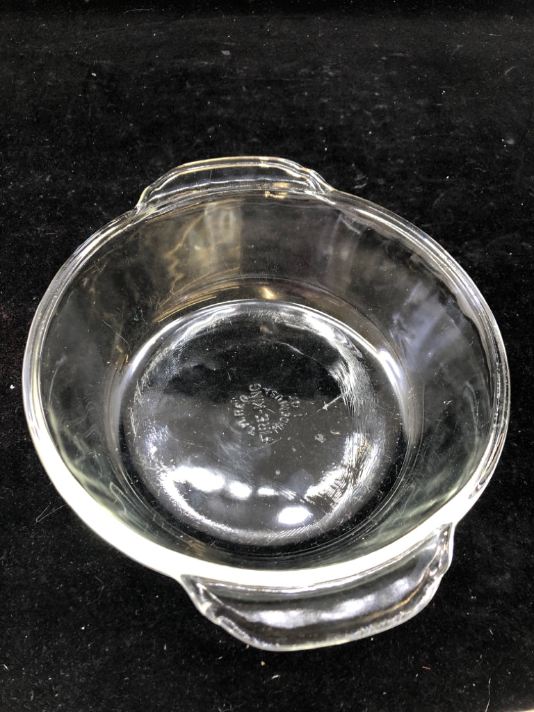 FIRE KING CLEAR CASSEROLE DISH.