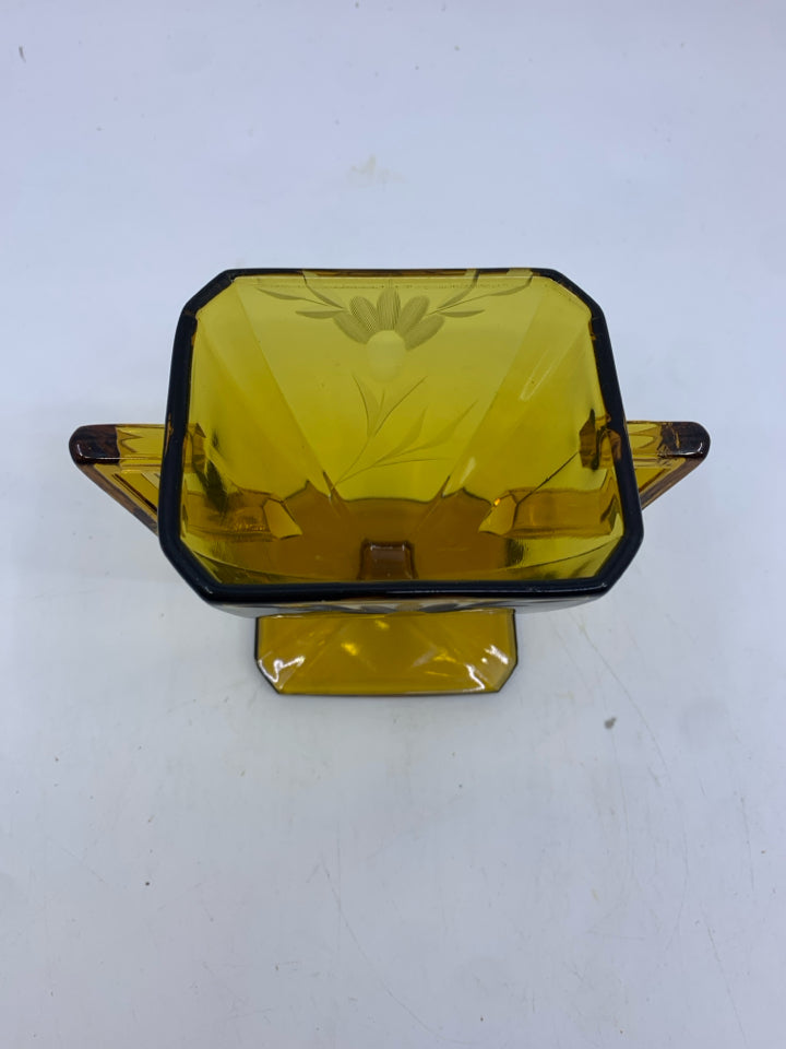 VTG AMBER GLASS ETCHED SUGAR AND CRAEMER.