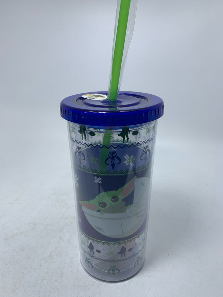 NEW NAVY BLUE BABY YODA PLASTIC TUMBLER CUP.