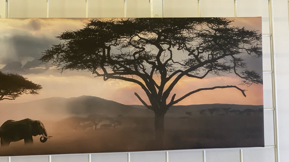 RECTANGLE ELEPHANT SILHOUETTE CANVAS WALL ART.