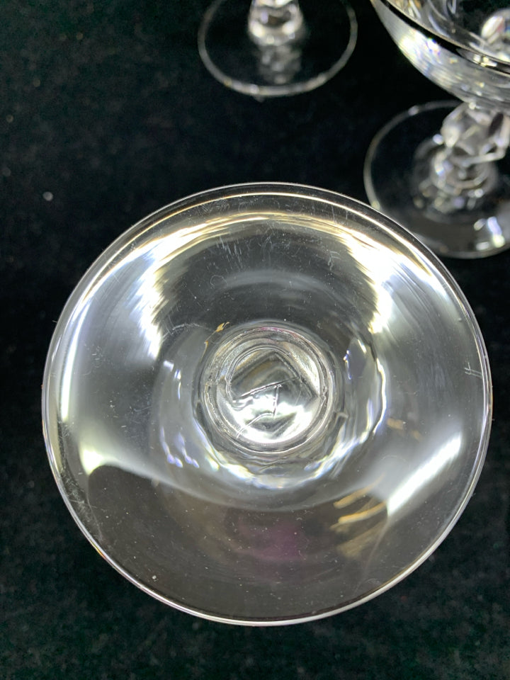 5 SILVER RIM FOOTED GLASS DESSERT CUPS.