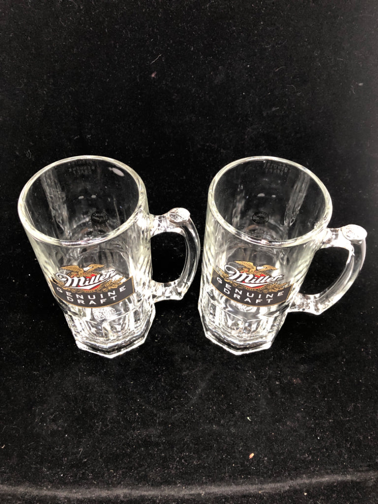 2 MILLER GENUINE DRAFT STEIN GLASSES.