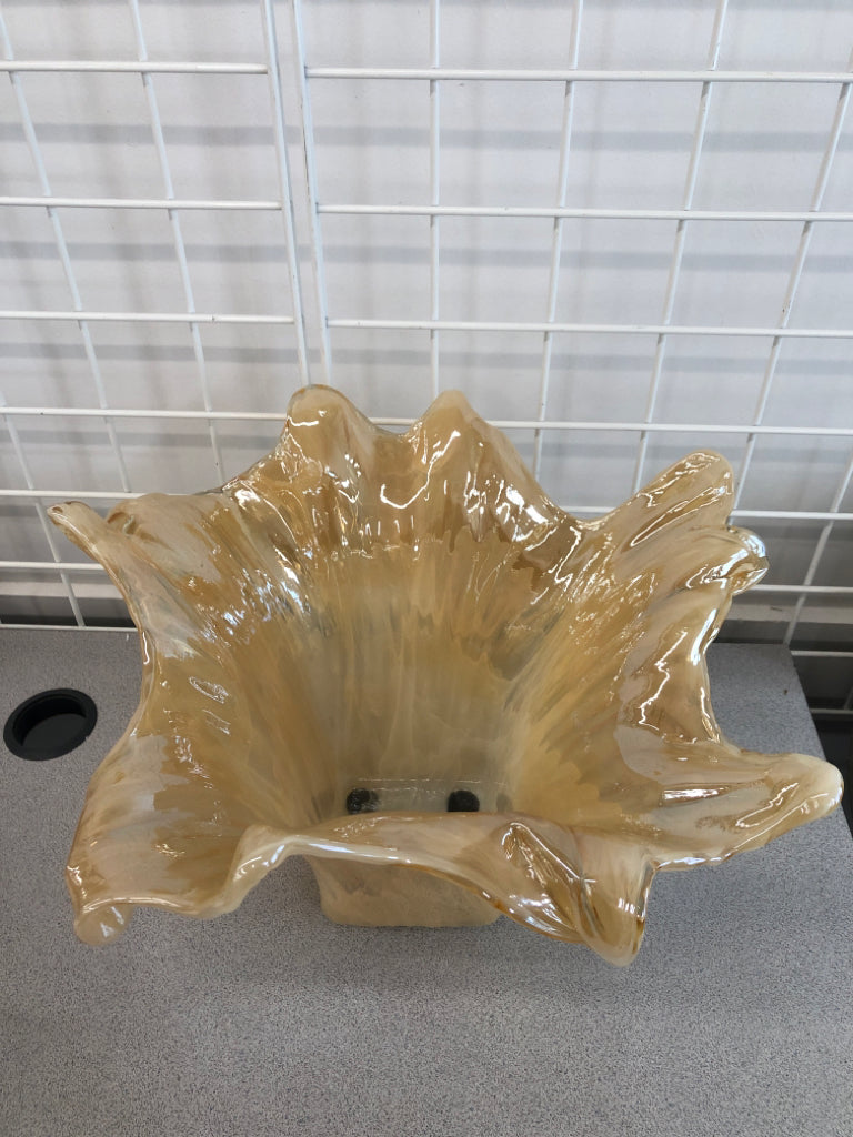 ORANGE SMOKEY GLASS VASE W/WAVY TEXTURE.
