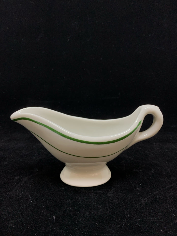 VTG SM GREEN STRIPE GRAVY BOAT.