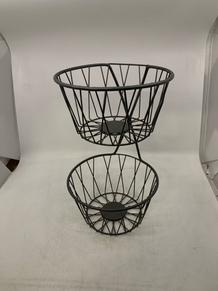 2 TIER GREY METAL BASKET.