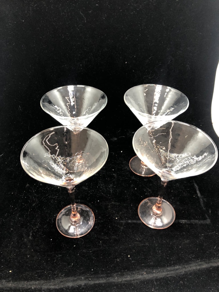 4 PRESSED GLASS PINK MARTINI GLASSES.