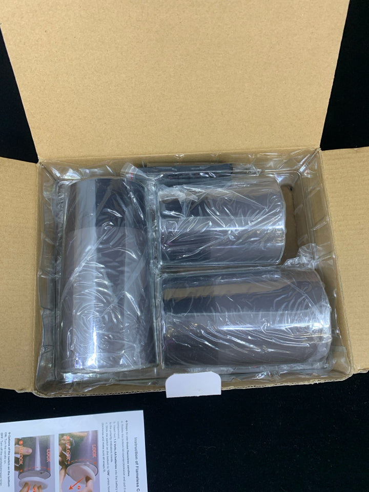 3PK NIB FLAMELESS CANDLES IN BOX.