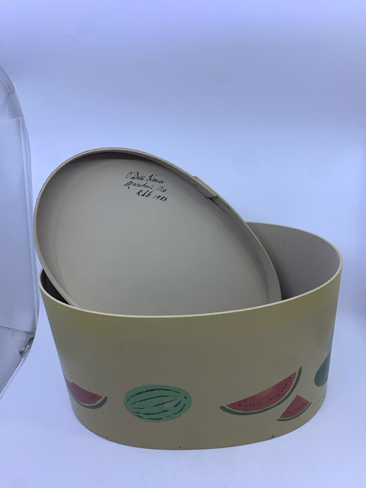 WATERMELON OVAL WOOD PAINTED BOX SIGNED.