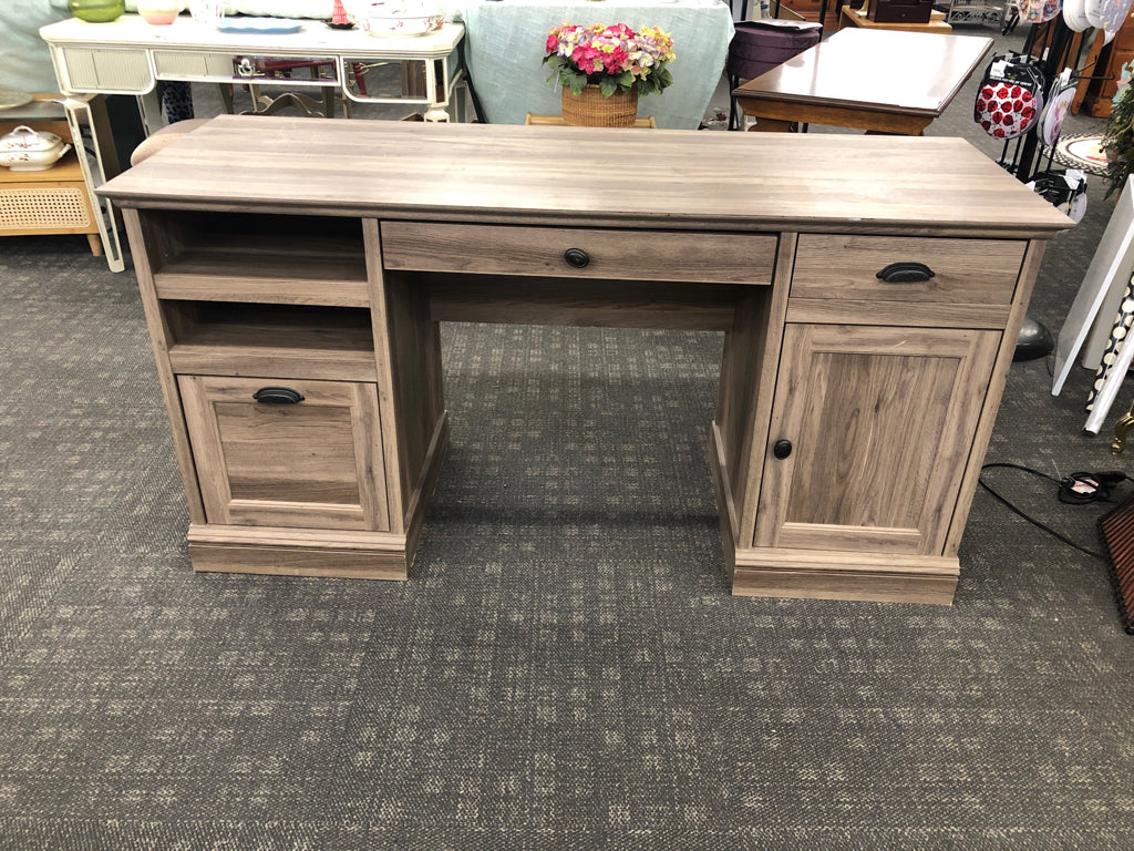 FAUX GREY WOOD DESK DRAWER 4 DRAWERS 2 CUBBIES.