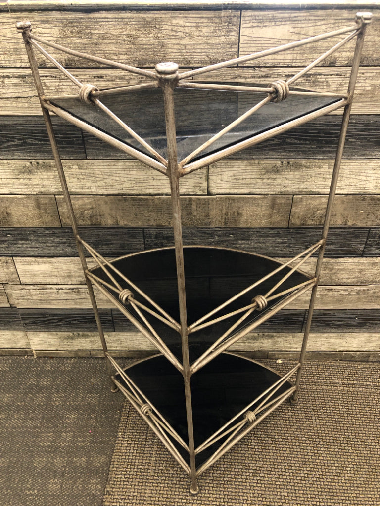 BLACK 3 TIER CORNER PLANT STAND.