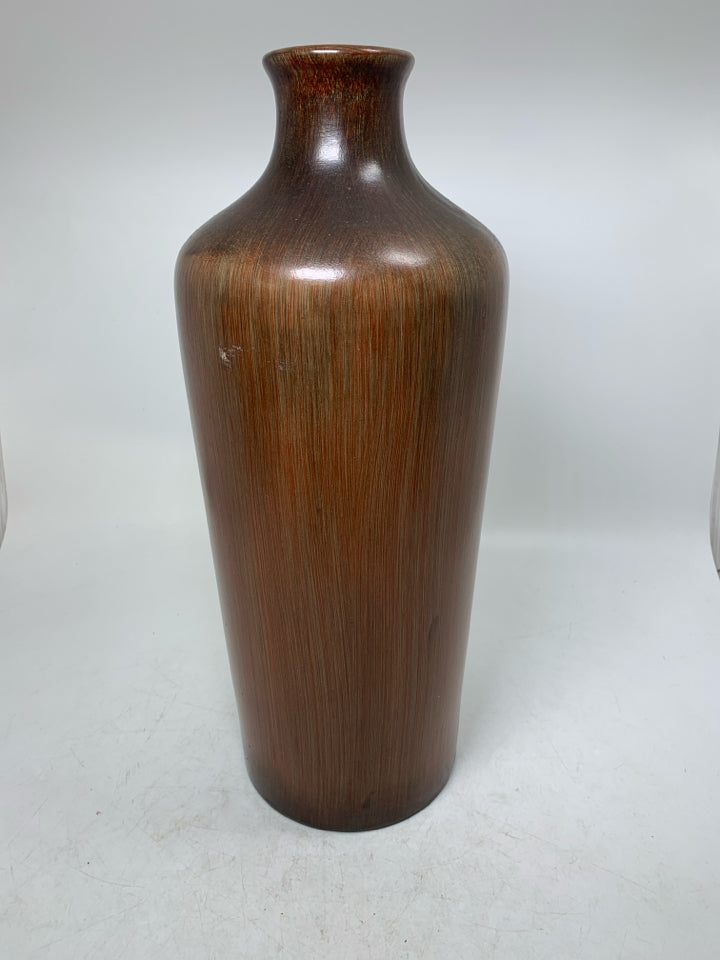 BROWN ORANGE STRIPED VASE.