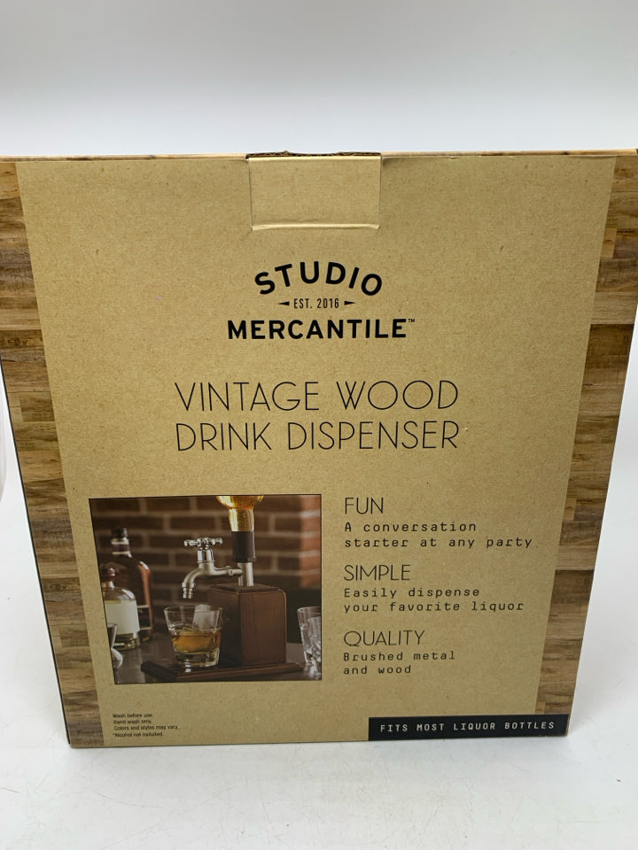 NIB VINTAGE WOOD DRINK DISPENSER EASY DISPENSING SPOUT STUDIO MERCANTILE.