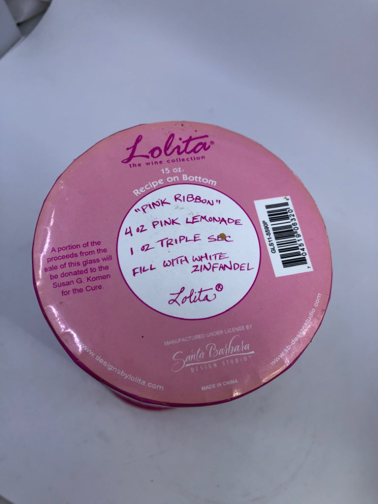 NIB "PINK RIBBON" LOLITA WINE GLASS.
