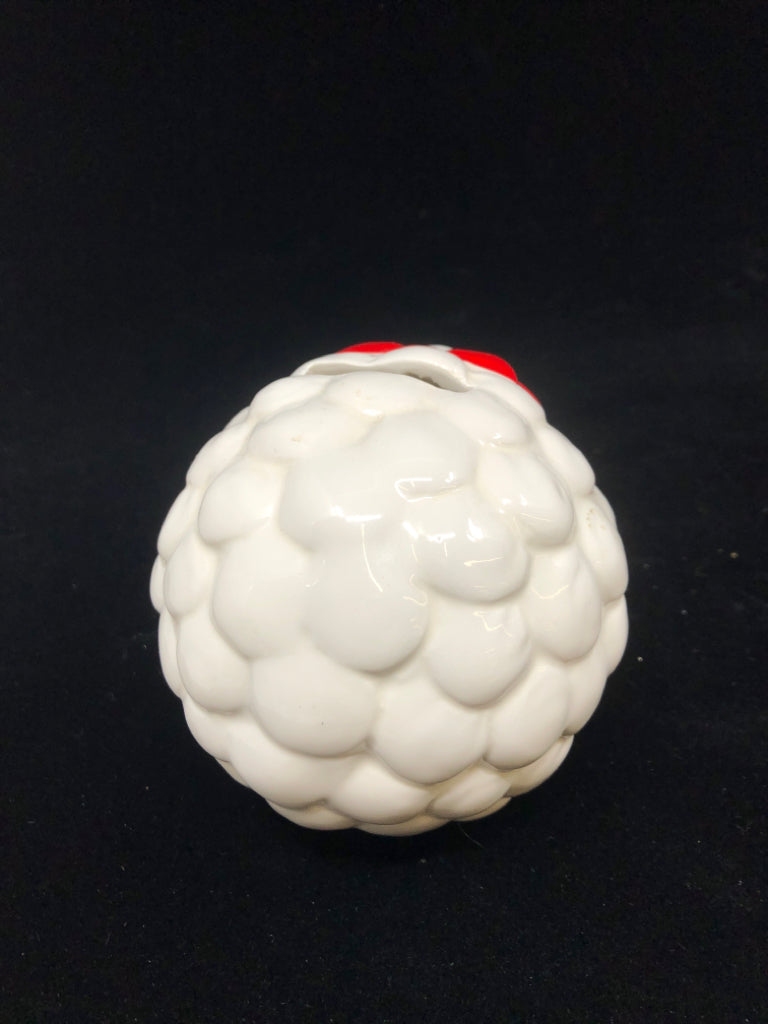 WHITE W/ RED BOW SHEEP PIGGY BANK.