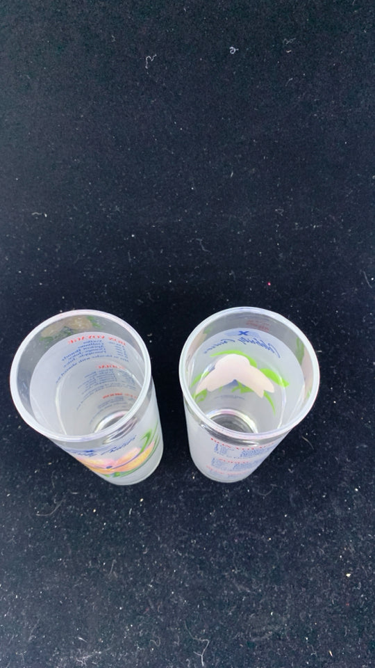 2 FLOWER FROSTED HIGHBALL GLASSES W/DRINK RECIPES.