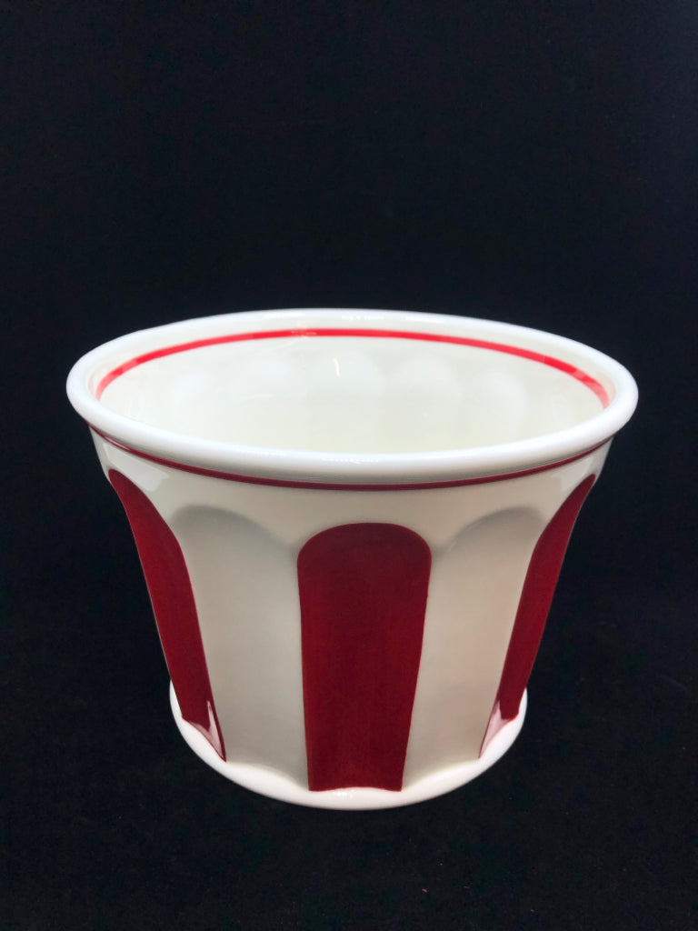 RED STRIPE CERAMIC POPCORN BOWL.