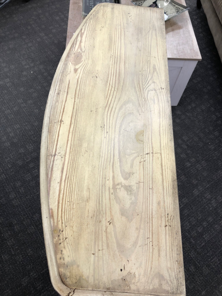 RUSTIC OFF WHITE 2 DRAWER CONSOLE TABLE W/ LOW SHELF.