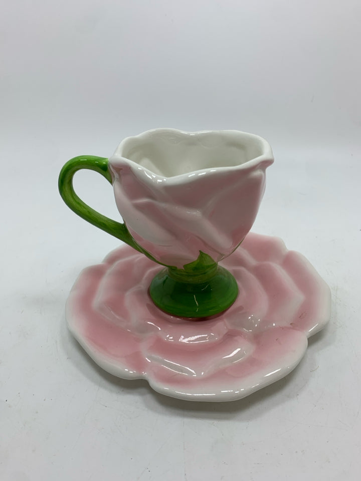 PINK ROSE TEACUP AND SAUCER.