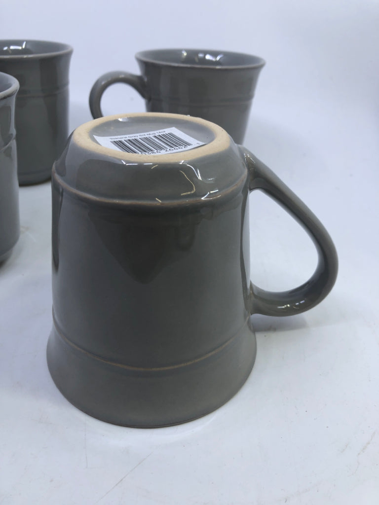 NIB 4 GRAY STONEWARE MUGS-TOSCANA.