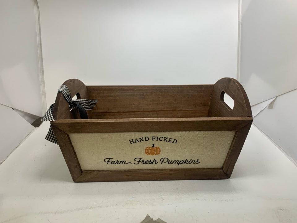 HAND PICKED FARM FRESH DARK WOOD BUCKET.