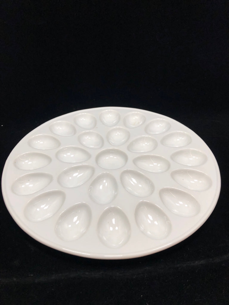 WHITE CERAMIC EGG PLATTER.