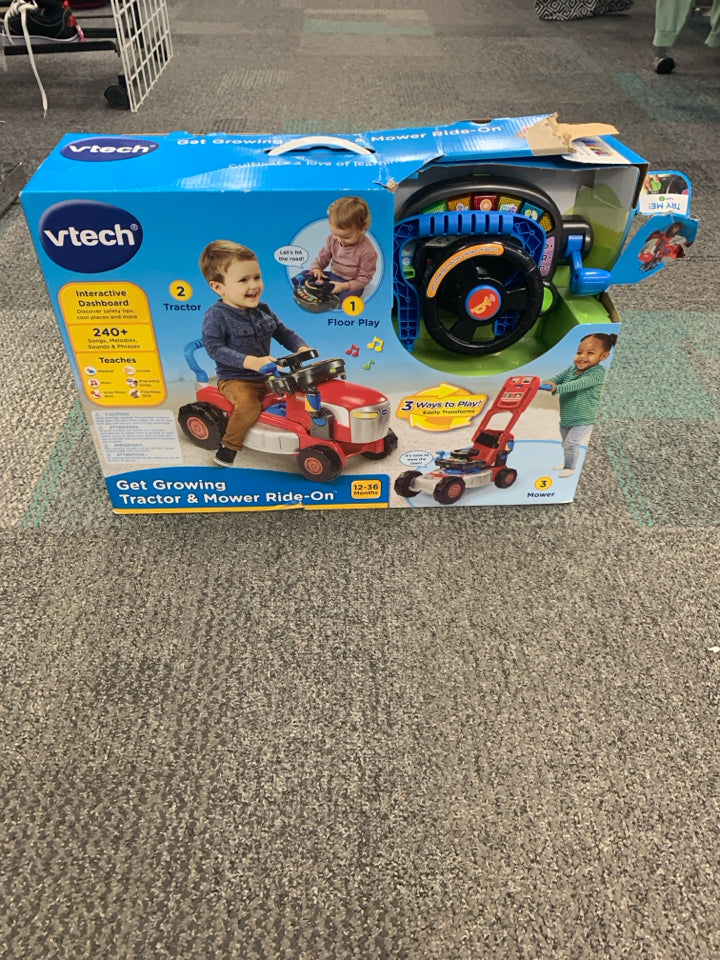 Vtech Get Growing Tractor & Mower Ride-ON NIB *minor rips to box*