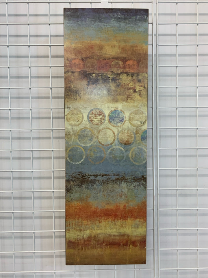 ABSTRACT WATERCOLORS ON WOOD WALL HANGING.