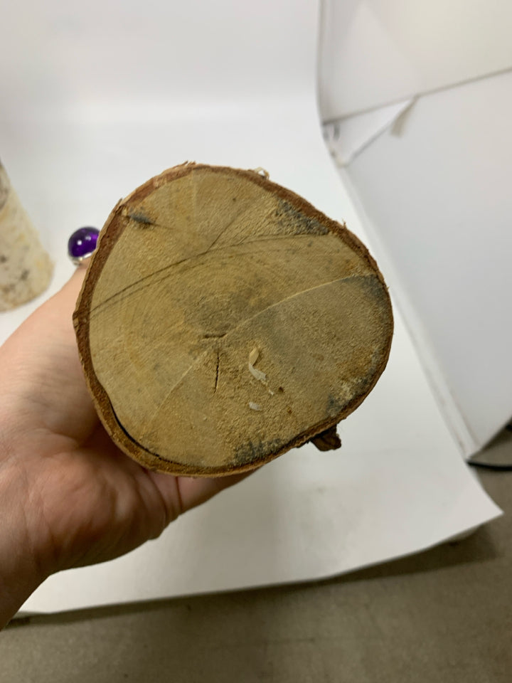 2 BIRCH TREE LOGS TEALIGHT HOLDERS.