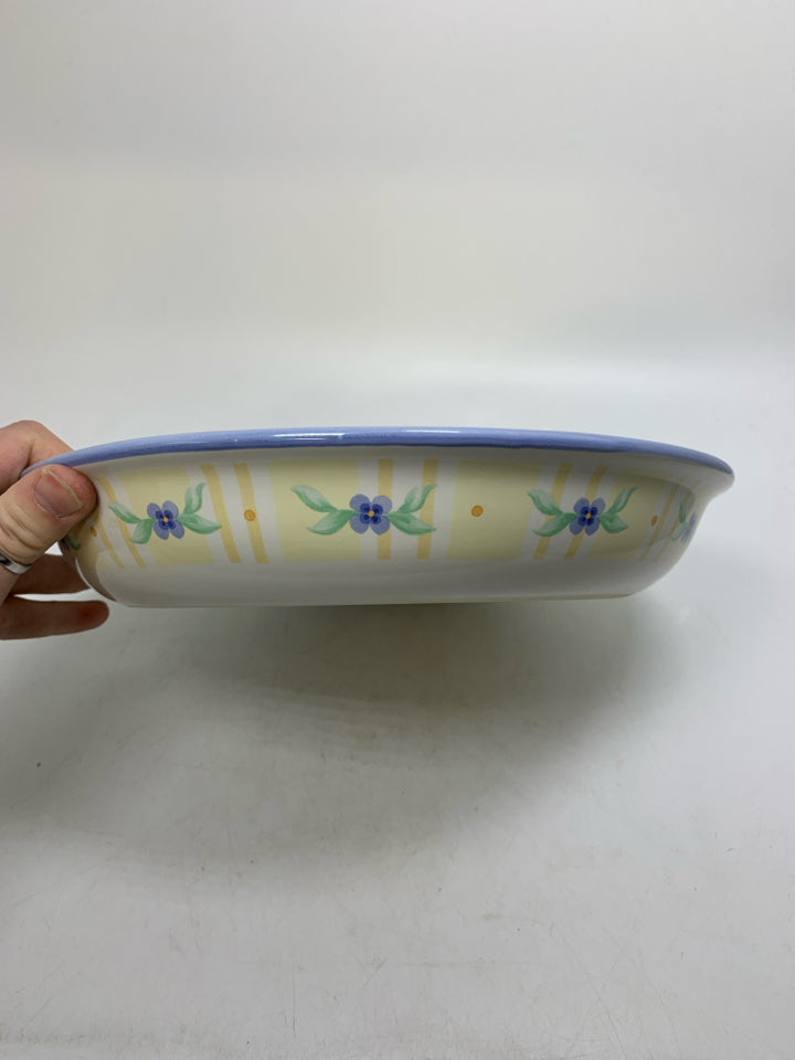 SHALLOW YELLOW INSIDE FLORAL SERVING BOWL.