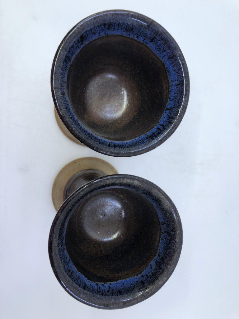 2 BLUE POTTERY GOBLETS.