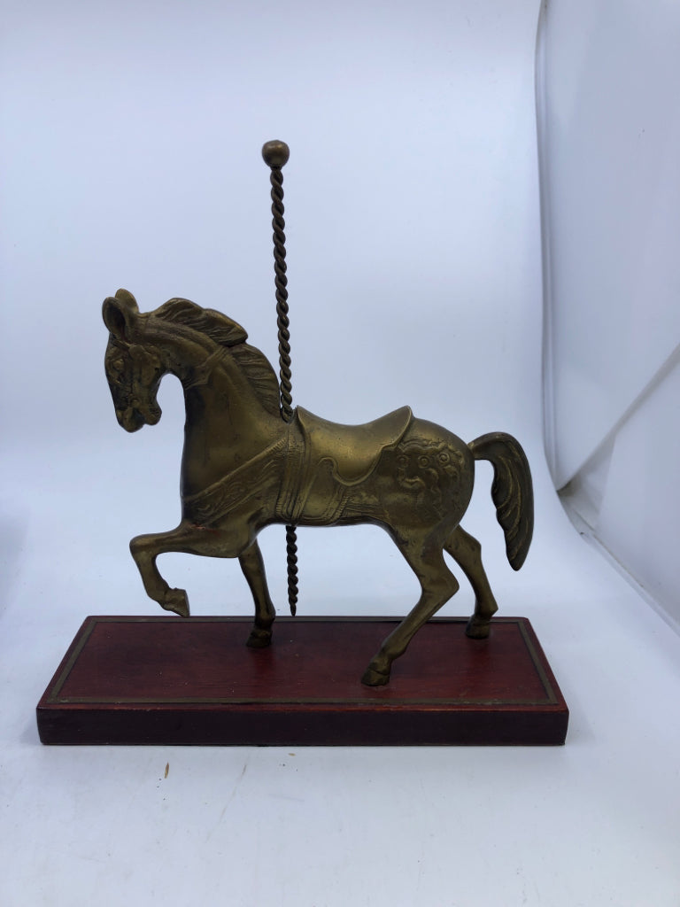 BRASS CAROUSEL HORSE ON STAND.