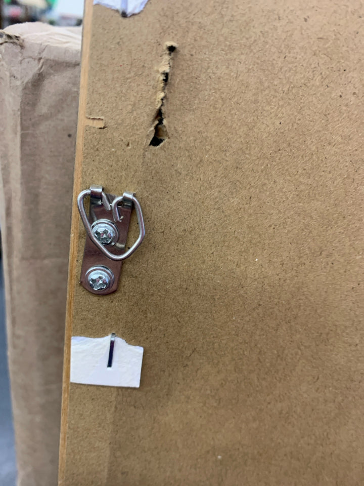 CLOUD SCENE IN WINTER COLOR BACKGROUND W BROWN FRAME.