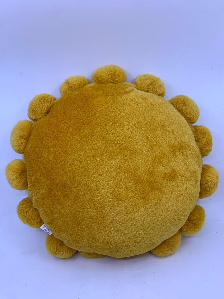 YELLOW FUZZY HAPPY SUN PILLOW.
