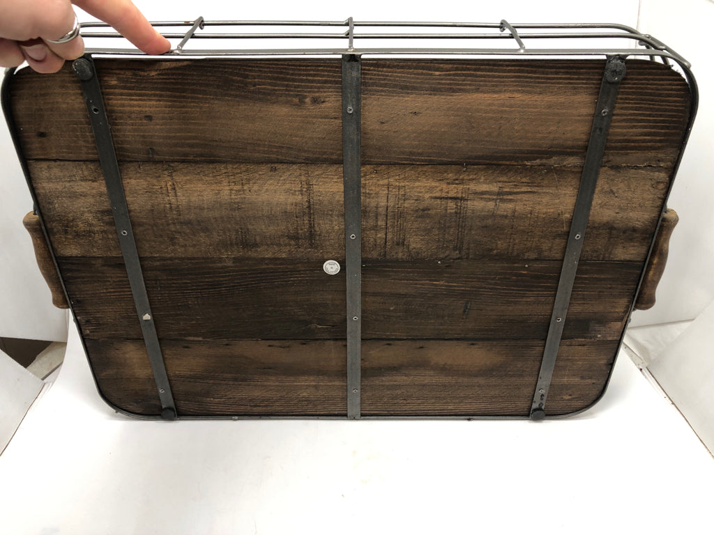 RUSTIC WOOD & METAL TRAY.