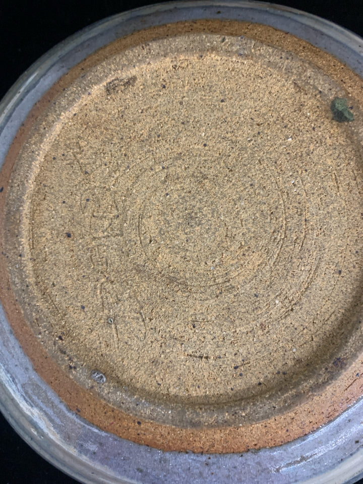 BROWN AND BLUE POTTERY SQUARE BOWL.
