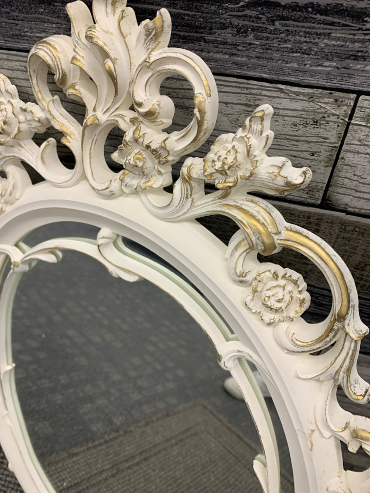 VTG SYROCO WHITE W GOLD ACCENTS MIRROR.