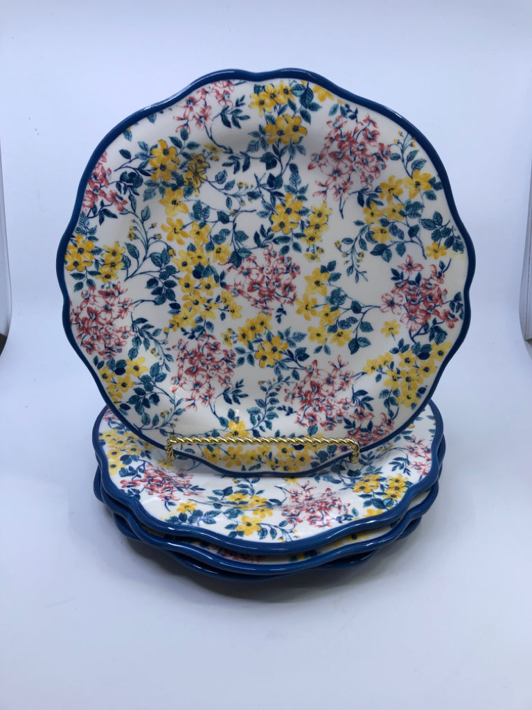 4 PIONEER WOMAN BLUE & YELLOW PLATES.