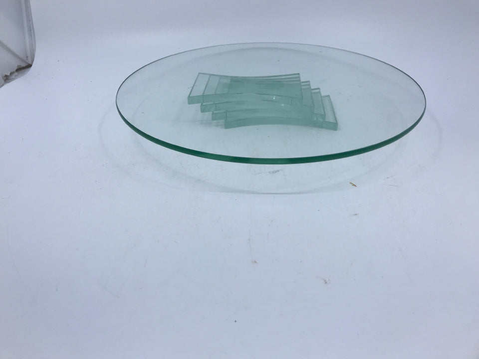 STACKED GLASS CANDLE HOLDER.