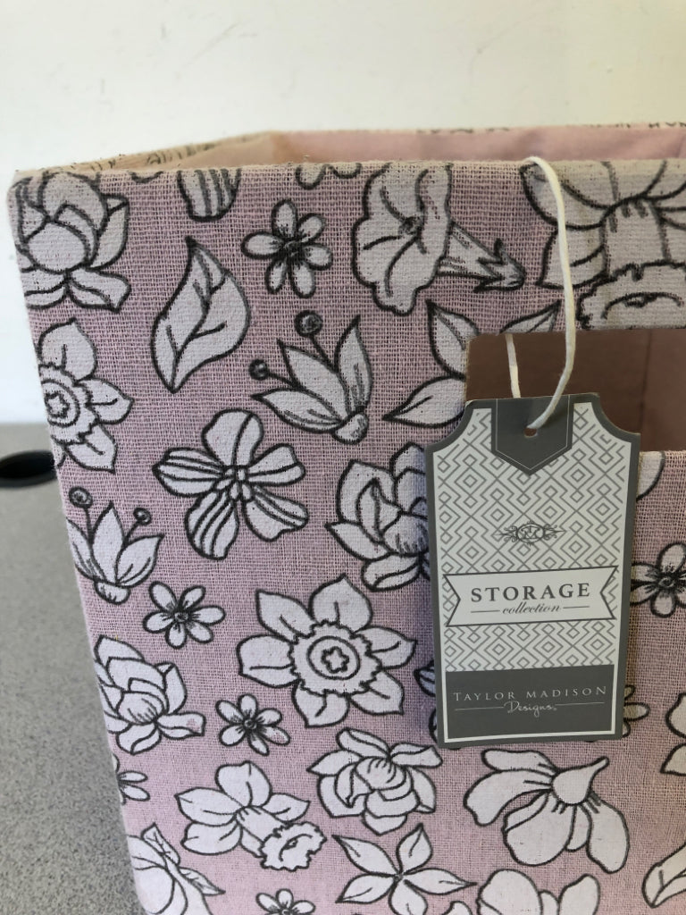 LARGE PINK FLOWER FABRIC BIN.