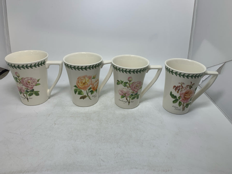 4 ASSORTED ROSES MUGS.