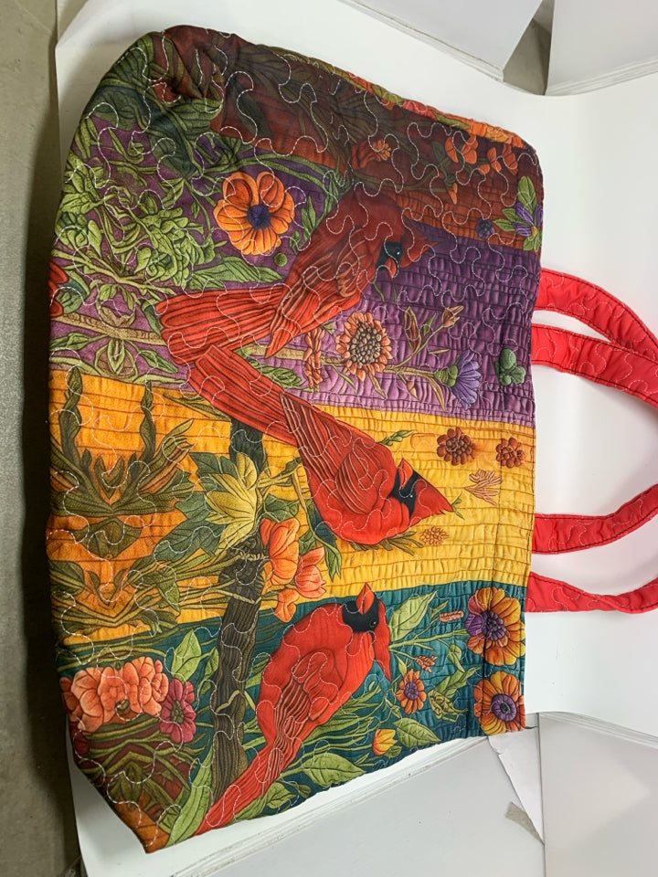 QUILTED CARDINAL TOTE BAG.