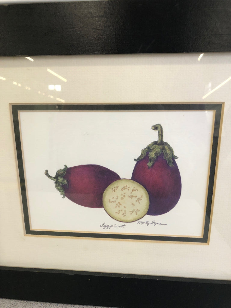 EGGPLANT VEGETABLE WALL ART IN BLACK FRAME.