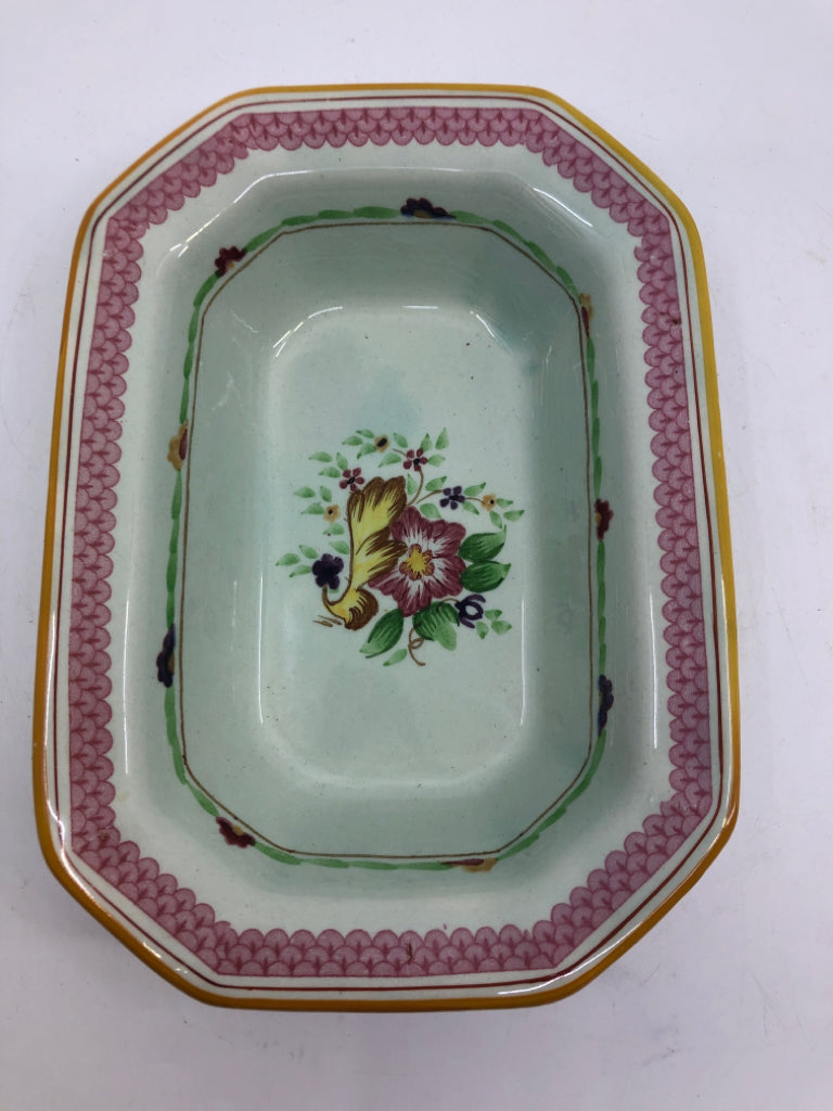VTG GREEN W PINK FLORAL RECTANGLE SERVING DISH- CAYLX WARE.